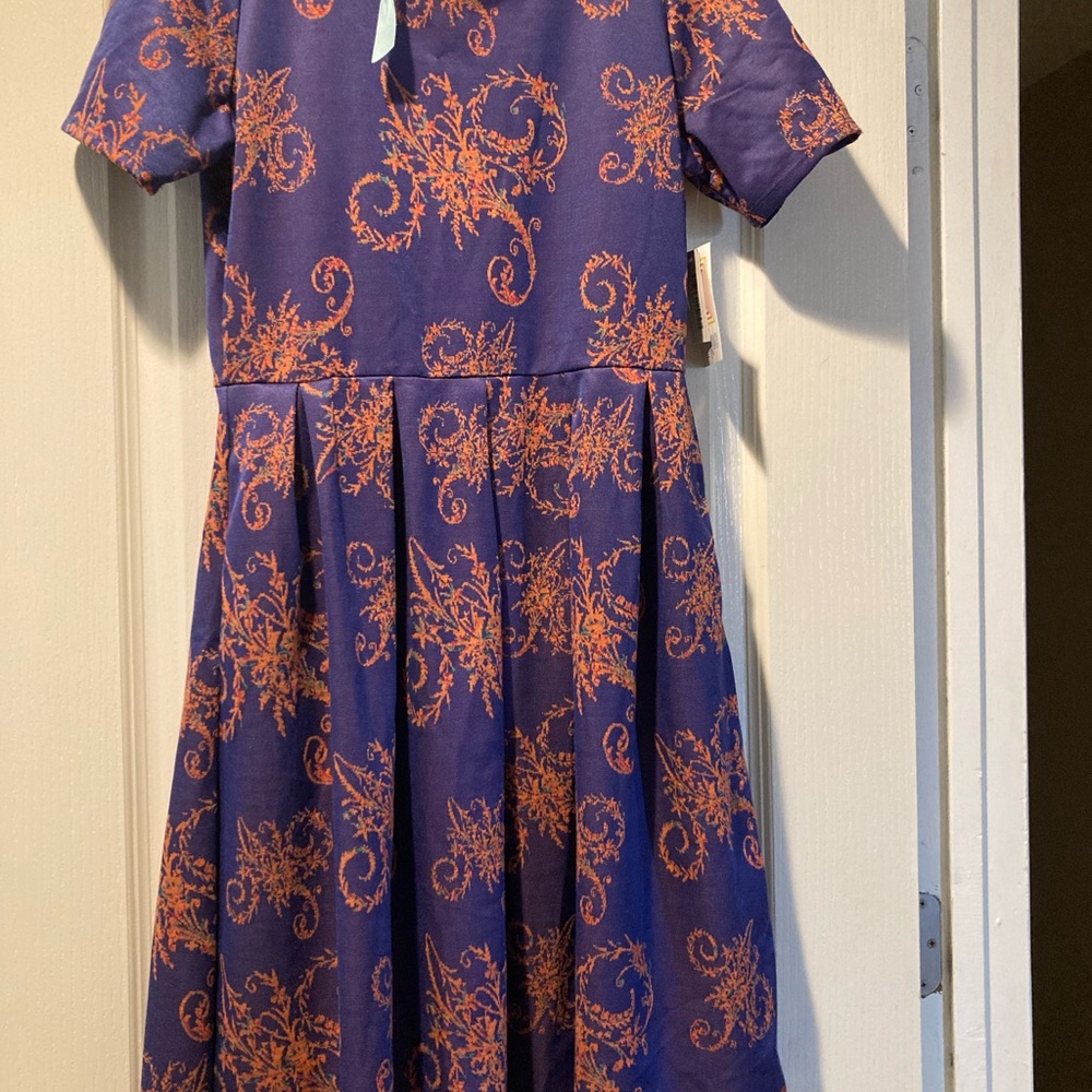 NWT LuLaRoe Amelia Purplish-Blue Jacquard Dress Size Large